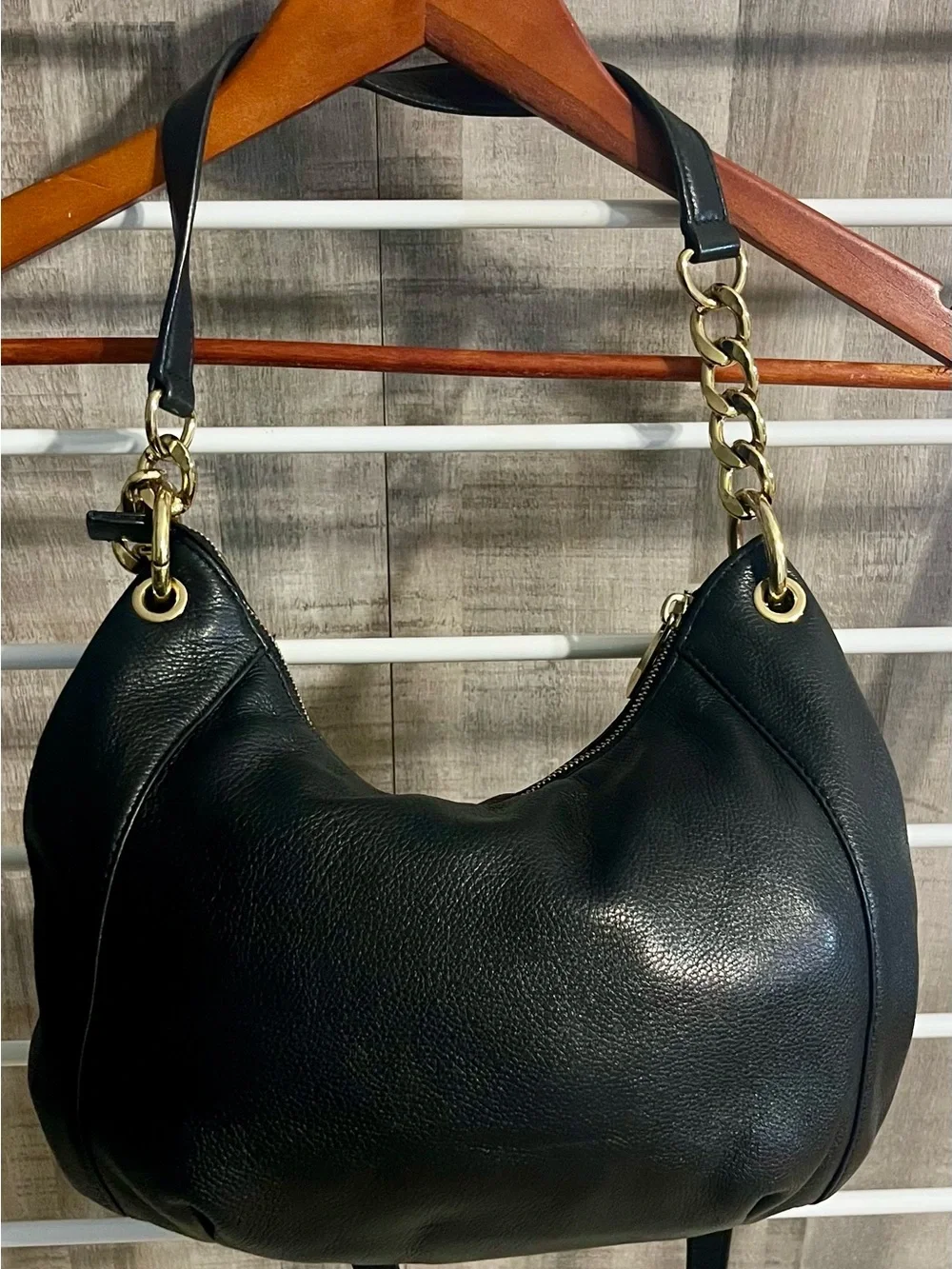 Michael Kors Black Pebbled Leather Hobo with Gold-Tone Tassel Charm